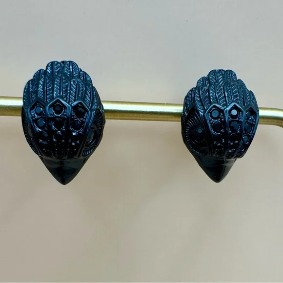 Kurt Geiger Eagle Stud Earrings Black Crystals on Black - Picture 3 of 12